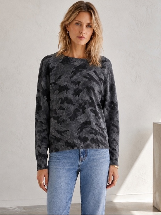 Aqua Sweaters - Aqua 100% Cashmere Camo Crewneck Sweater Gray Black Medium